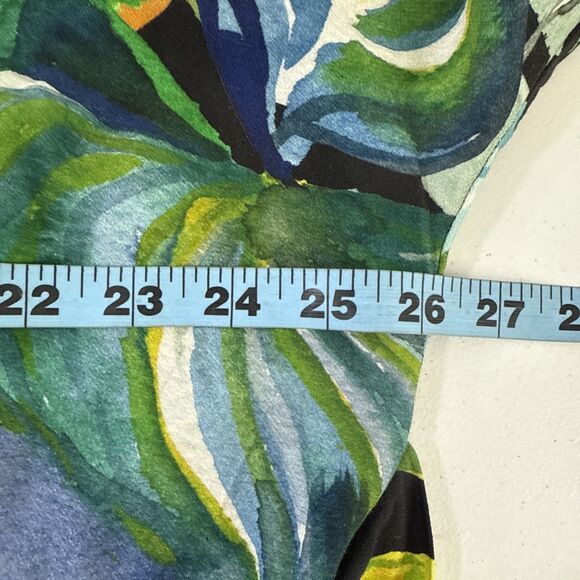 H M Dress Womens L Short Kaftan Multi Tropical Parrot Belted Vacation Resort - Picture 9 of 12